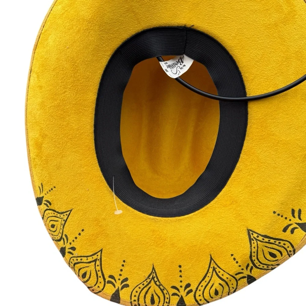 Western Hand‎ Burned Wide Brim Cowboy Hat Yellow Boho Festival Hat